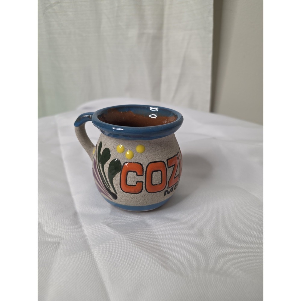 Tonala Mexico Folk Art Small Coffee Mug 3"H Cozumel Vibrant Colors